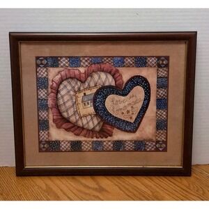 Home Interiors Country Hearts  Wood Framed Print 80s Vintage Cottagecore